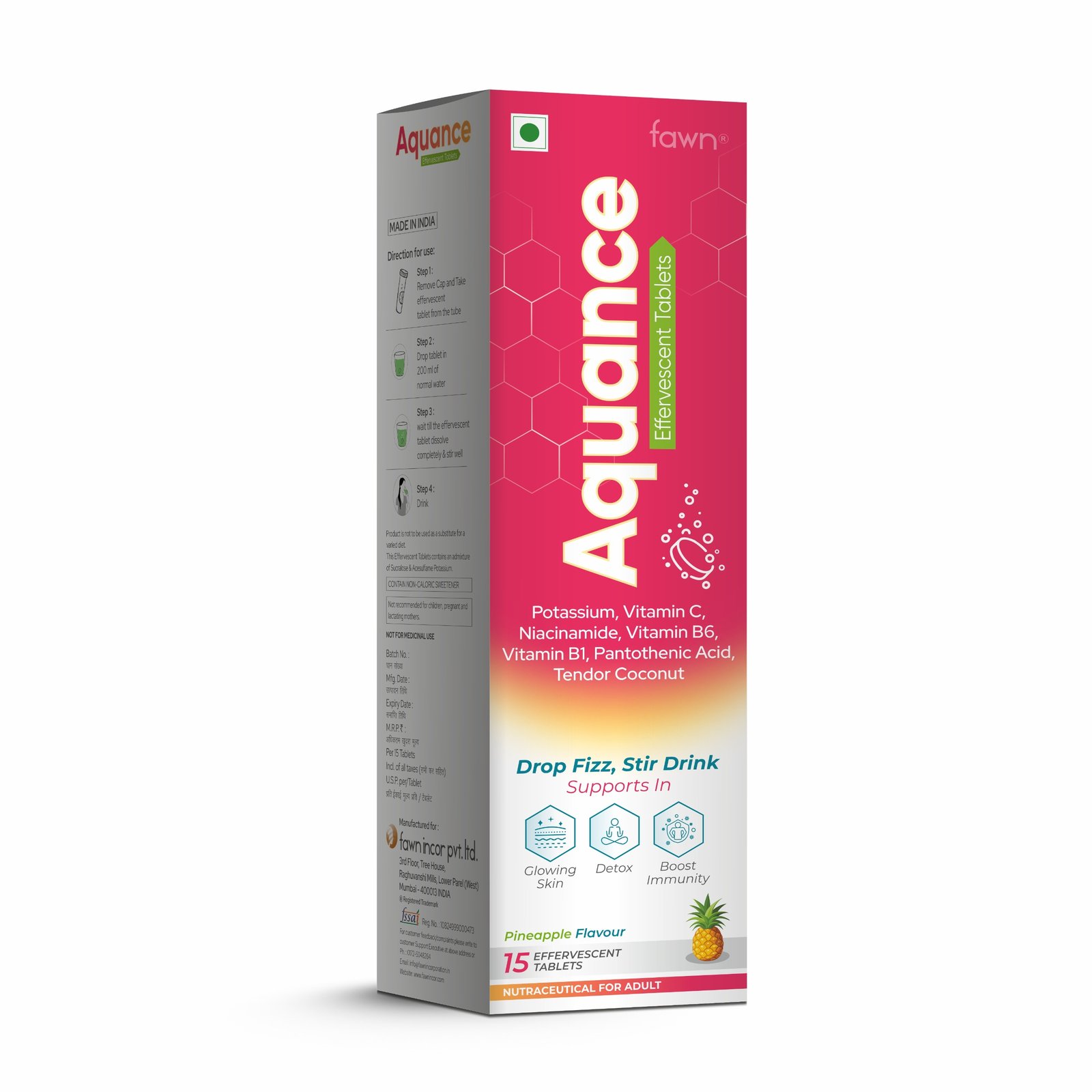 Potassium, Vitamin C, Nicotinamide, Vitamin B6, Vitamin B1, Pantothenic Acid , Tendor Coconut Effervescent Tablets - AQUANCE Effervescent Tablets