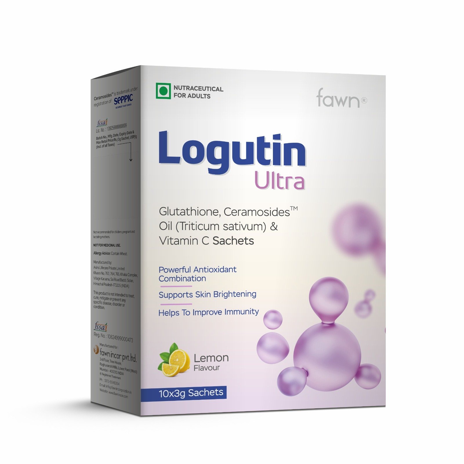 Glutathione, Ceramides, Triticum sativum Oil & Vitamin C Sachets - LOGUTIN ULTRA Sachets