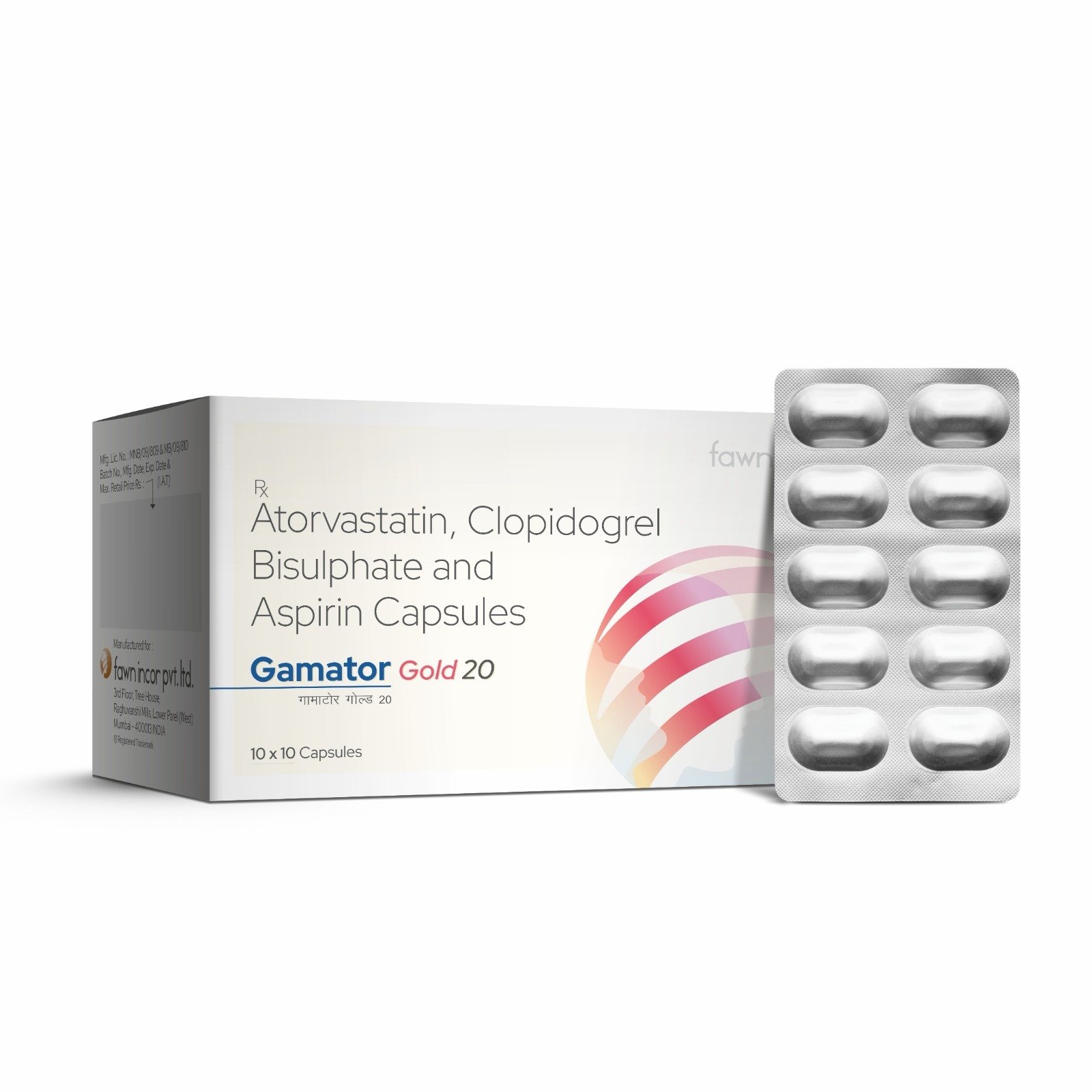 Atorvastatin, Clopidogrel Bisulphate & Aspirin Capsules - GAMATOR GOLD 20