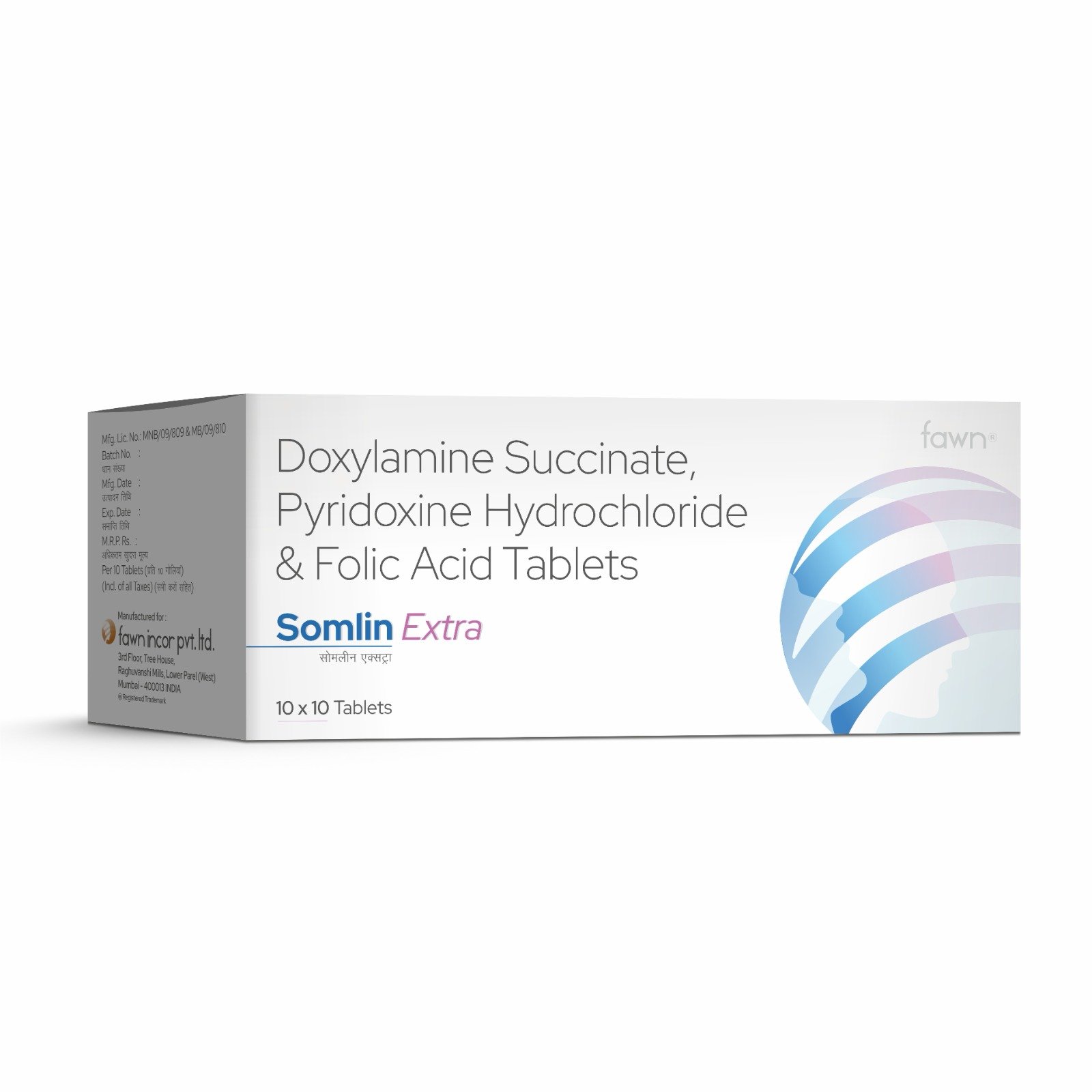 Doxylamine Succinate, Pyridoxine Hydrochloride & Folic Acid Tablets - SOMLIN EXTRA
