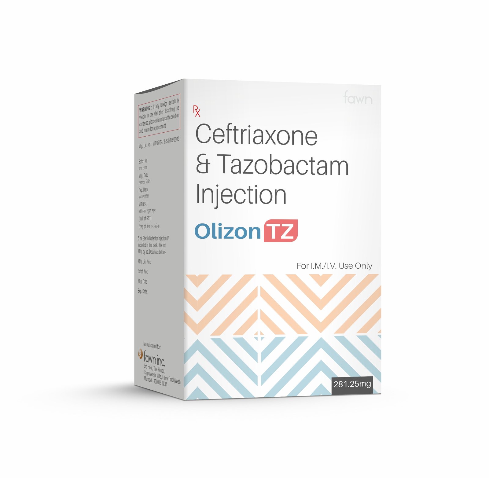 Ceftriaxone & Tazobactam Injection - OLIZON TZ 281.25 Dry Injection