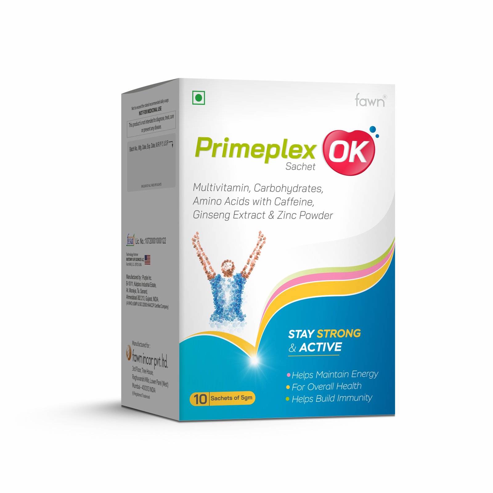 Multivitamin, Carbohydrates, Amino Acid with Caffeine, Ginseng Extract & Zinc Powder - PRIMEPLEX OK Sachets