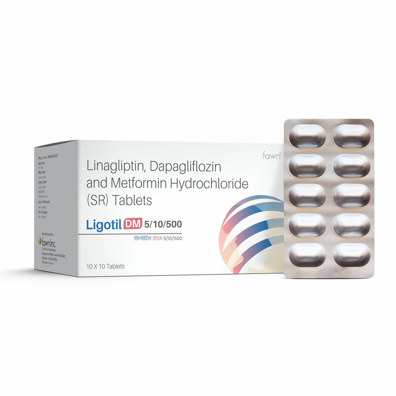 Linagliptin + Dapagliflozin + Metformin Tablets - LIGOTIL DM 5/10/500 Tablets image 2