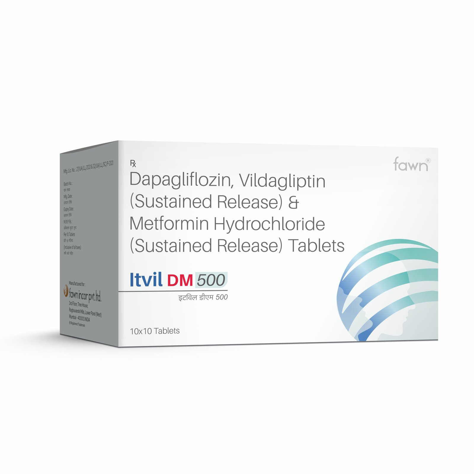 Dapagliflozin, Vildagliptin (Sustained Release) & Metformin Hydrochloride (SR) Tablets - ITVIL DM 500