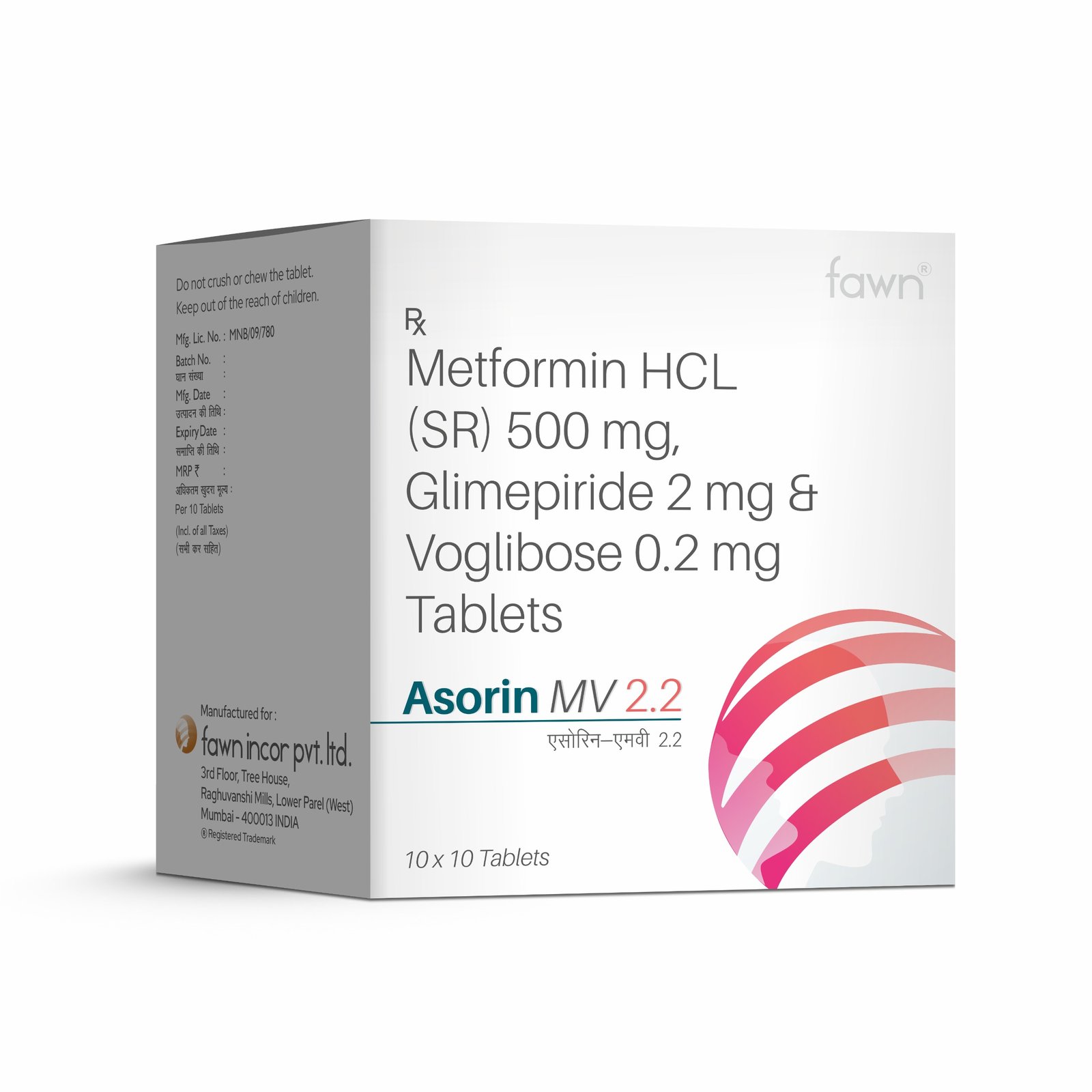Metformin Hydrochloride SR + Glimepiride + Voglibose Tablets - ASORIN MV 2.2 Tablets