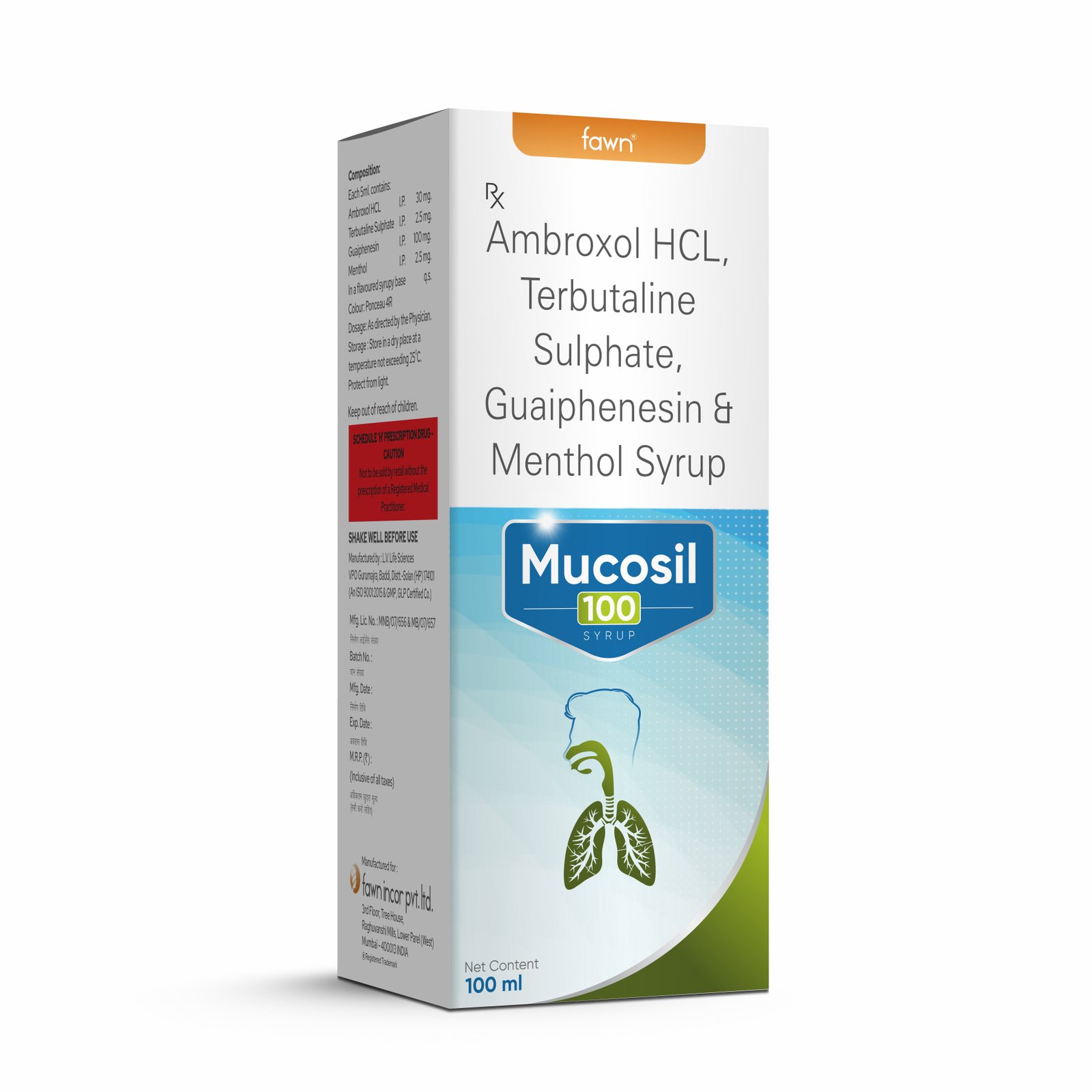 Ambroxol Hydrochloride, Terbutaline Sulphate, Guaiphenesin & Menthol Syrup 100 ML - MUCOSIL 100