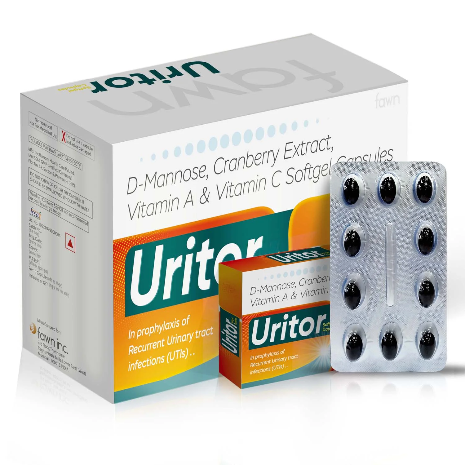 D-Mannose, Cranberry Extract, Vitamin A & Vitamin C Softgel Capsules - URITOR