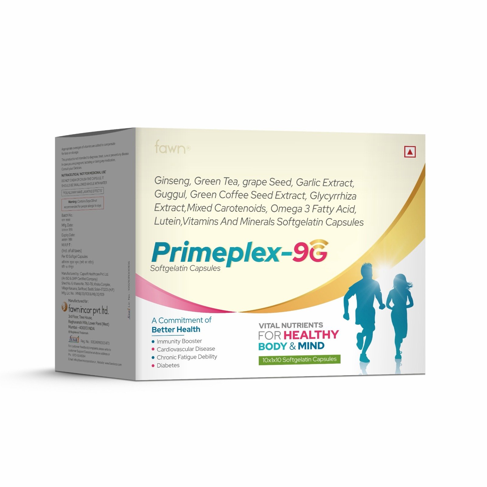 Ginseng Green Tea, Grape Seed, Garlic Extract, Guggul, Green Coffee Seed, Glycyrrhiza, Carotenoids, Omega 3, Lutein, Vitamin A7 & Minerals Soft Gelatin Capsules - PRIMEPLEX 9G Soft