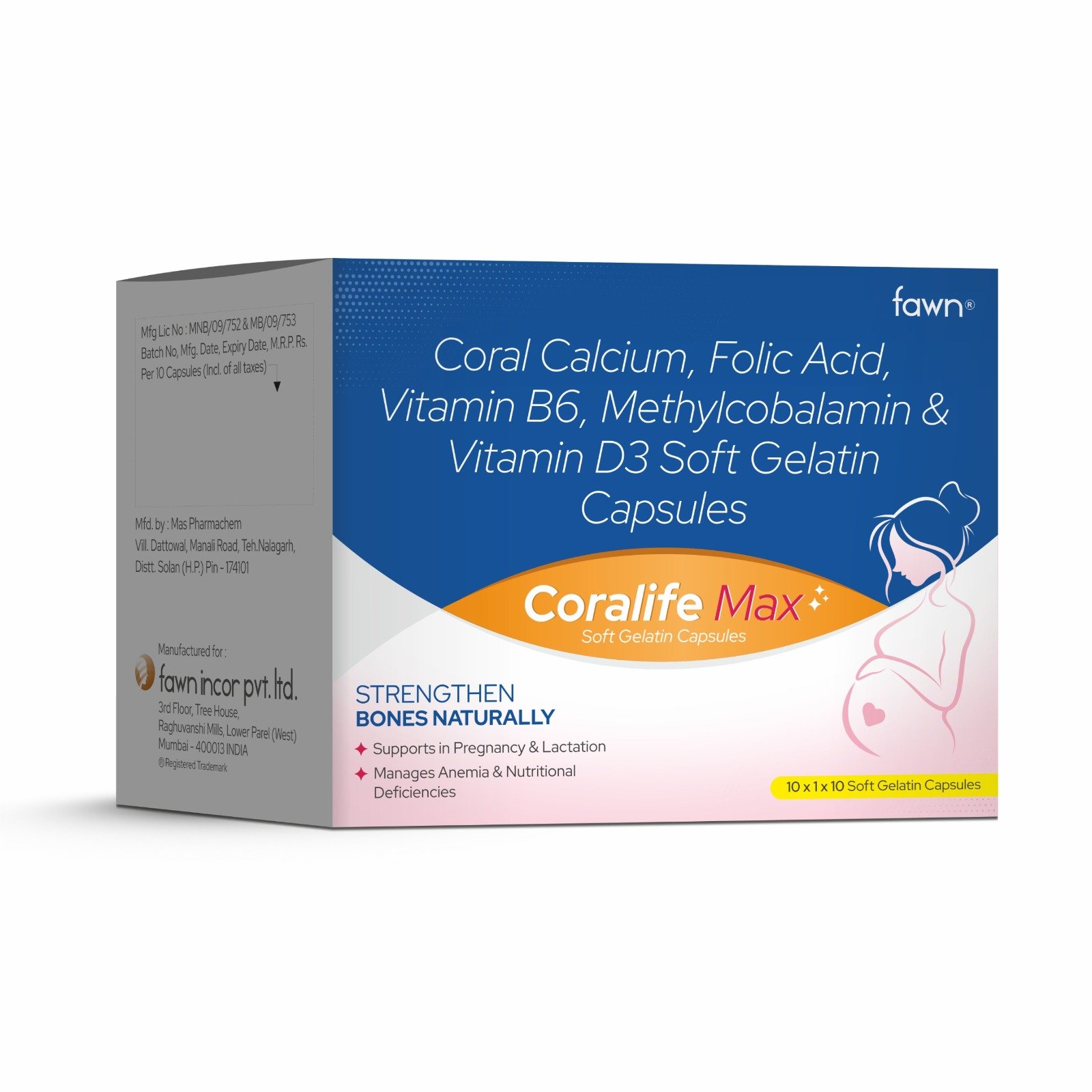 Coral Calcium, Folic Acid, Vitamin B6, Methylcobalamin & Vitamin D6 Soft Gelatin Capsules - CORALIFE MAX