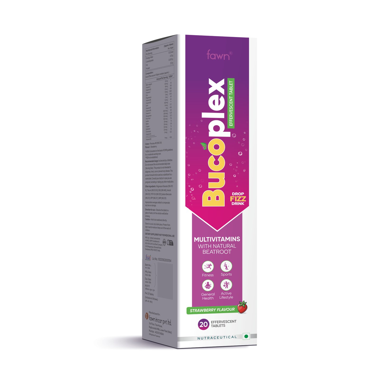 Multivitamins with natural beetroot Effervescent Tablet (Strawberry Flavour) - BUCOPLEX