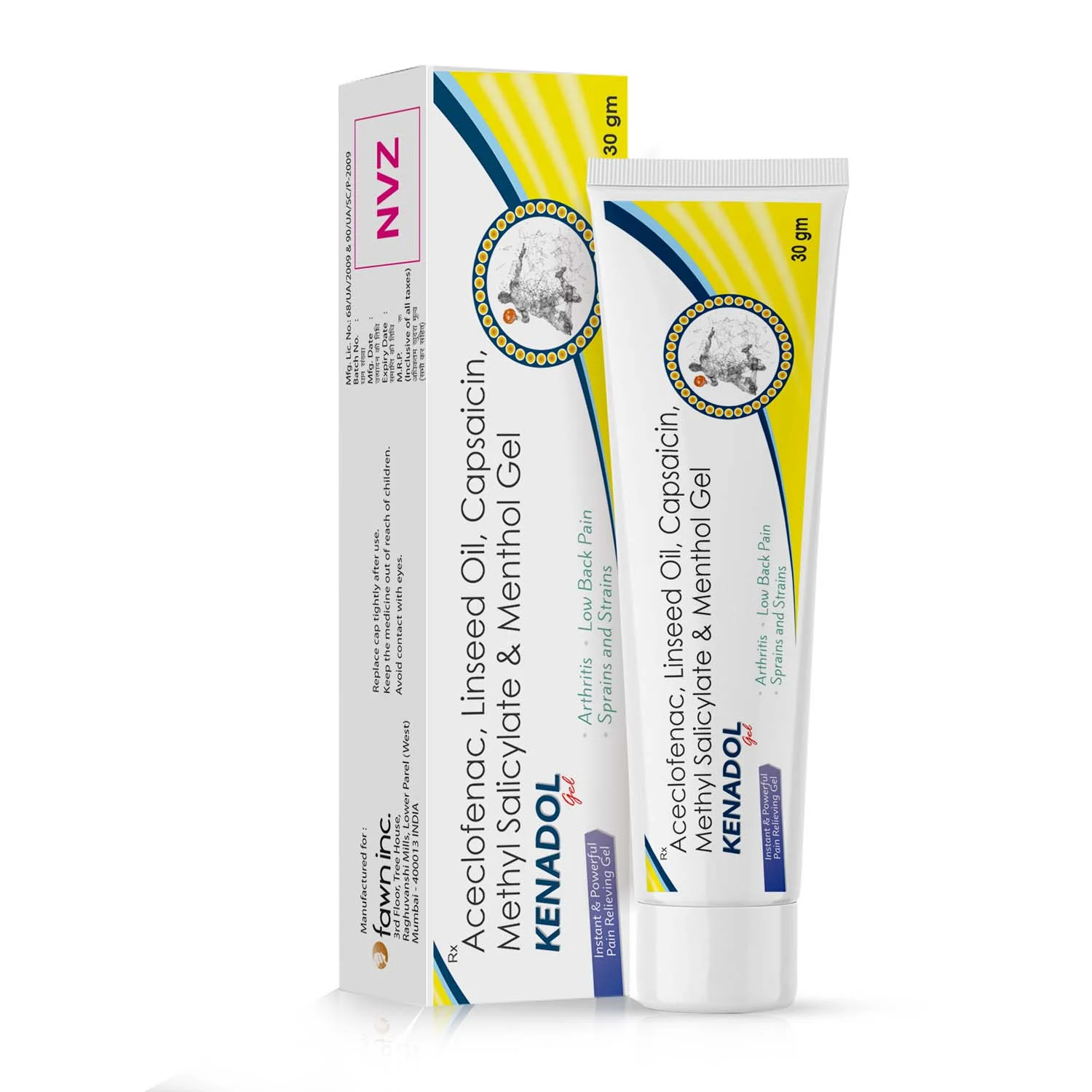 Aceclofenac, Linseed Oil, Capsaicin Methyl Salicylate & Menthol Gel - KENADOL GEL