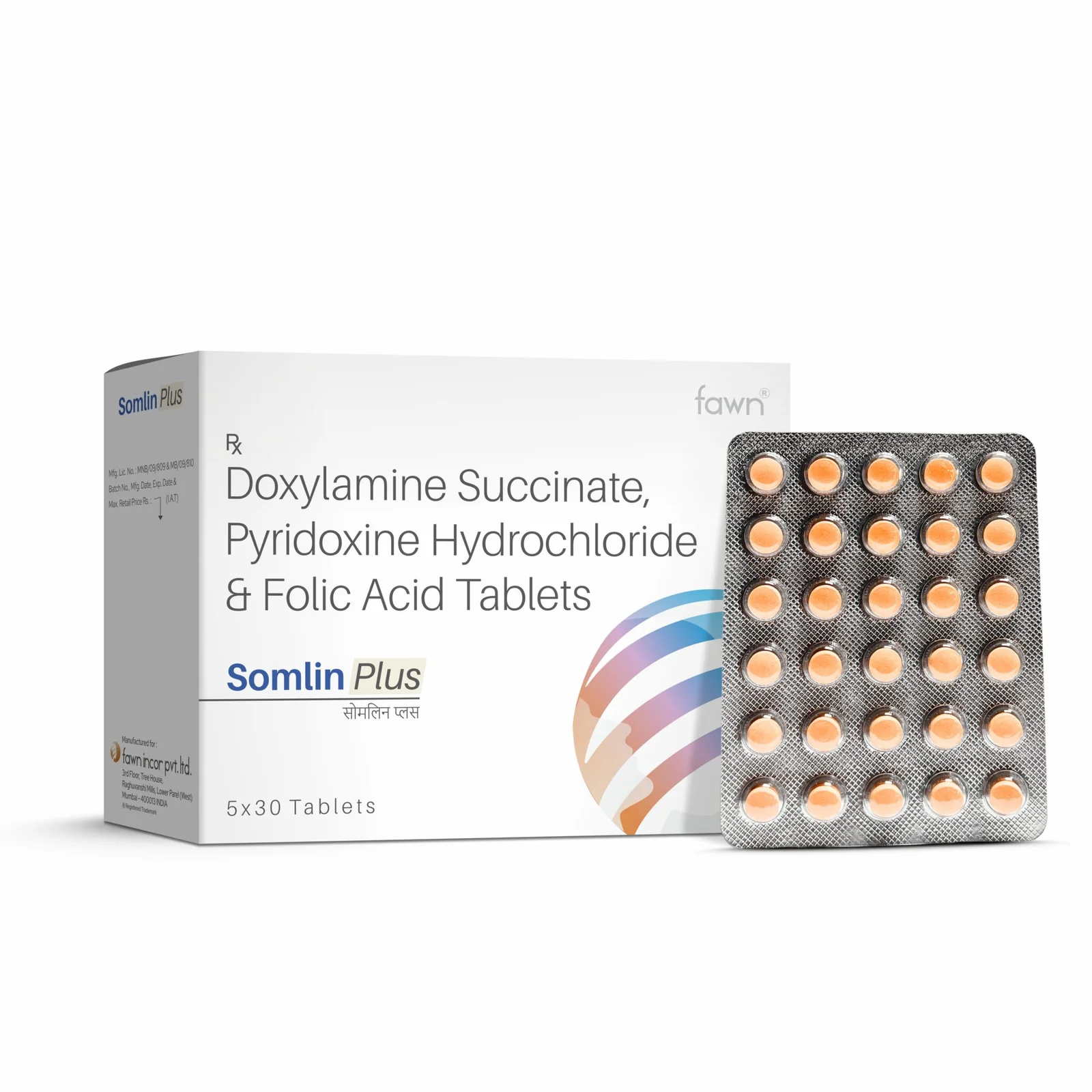 Doxylamine Succinate, Pyridoxine HCl & Folic Acid Tablets - SOMLIN PLUS