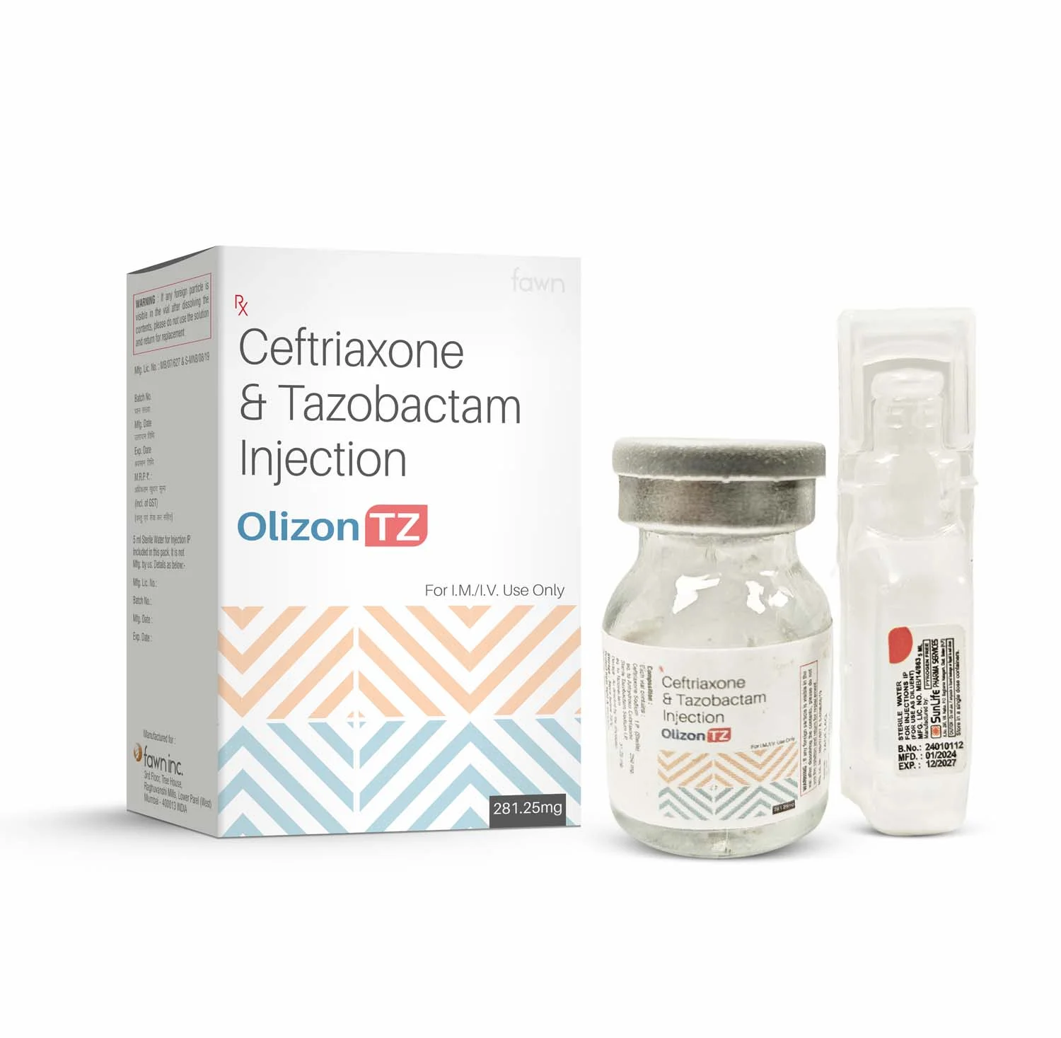 Ceftriaxone & Tazobactam Injection - OLIZON TZ 1.125