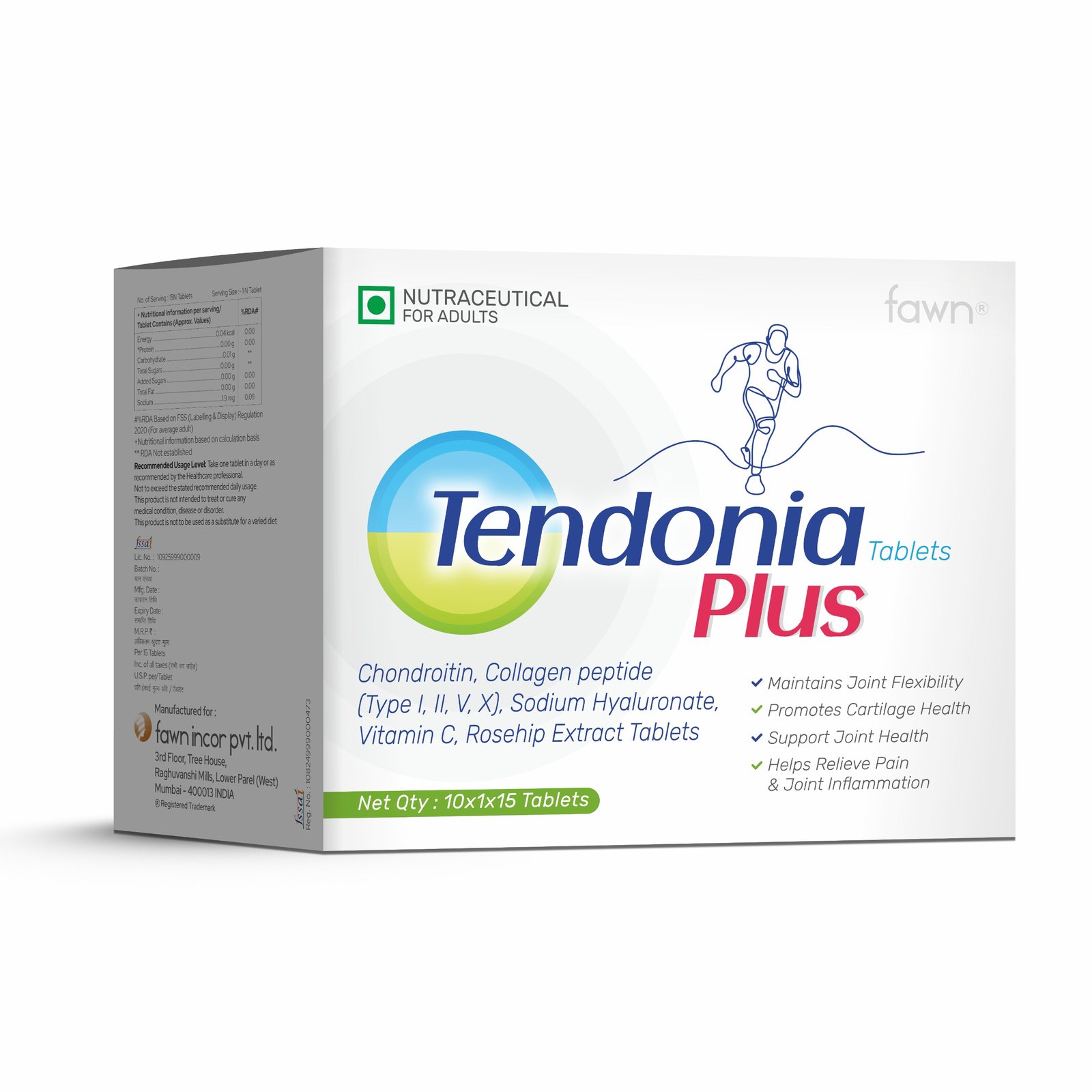 Chondroitin + Collagen peptide + Sodium Hyaluronate + Vitamin C + Rosehip extract Tablets - TENDONIA PLUS Tablets