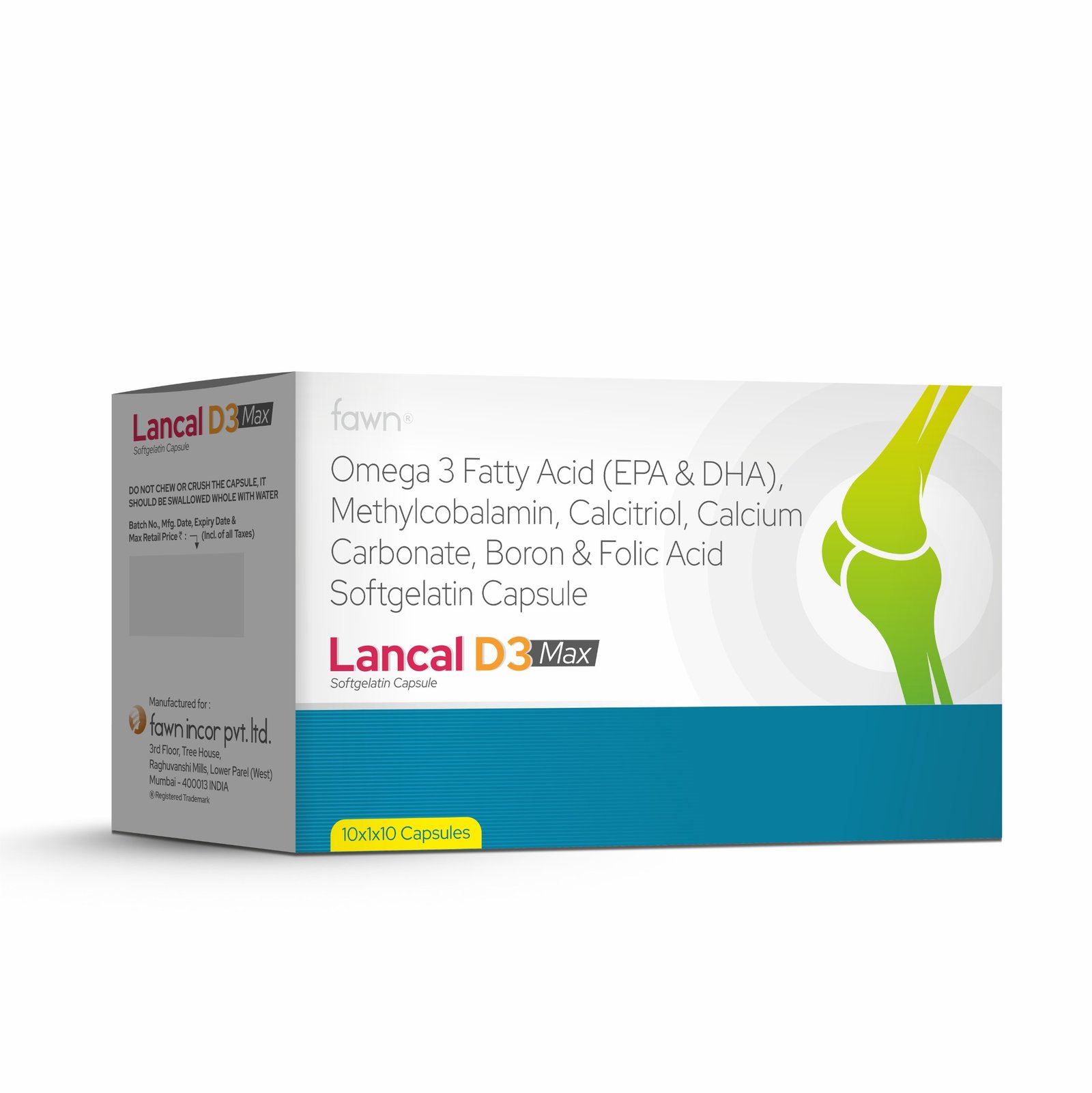 Calcitriol + Calcium Carbonate + Omega-3 fatty acid + Methylcobalamin + Folic Acid + Boron - LANCAL D3 MAX