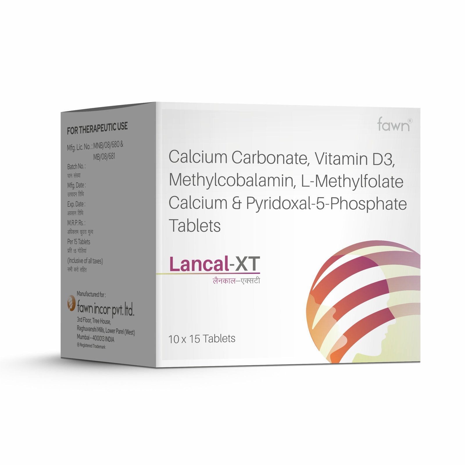Calcium Carbonate Vitamin D3 Methylcobalamin L-Methylfolate Calcium & Pyridoxal-5 Phosphate Tablets - LANCAL XT
