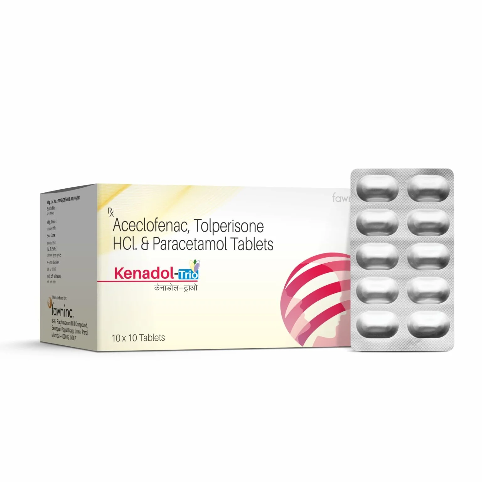 Aceclofenac, Tolperisone Hydrochloride & Paracetamol Tablets - KENADOL TRIO