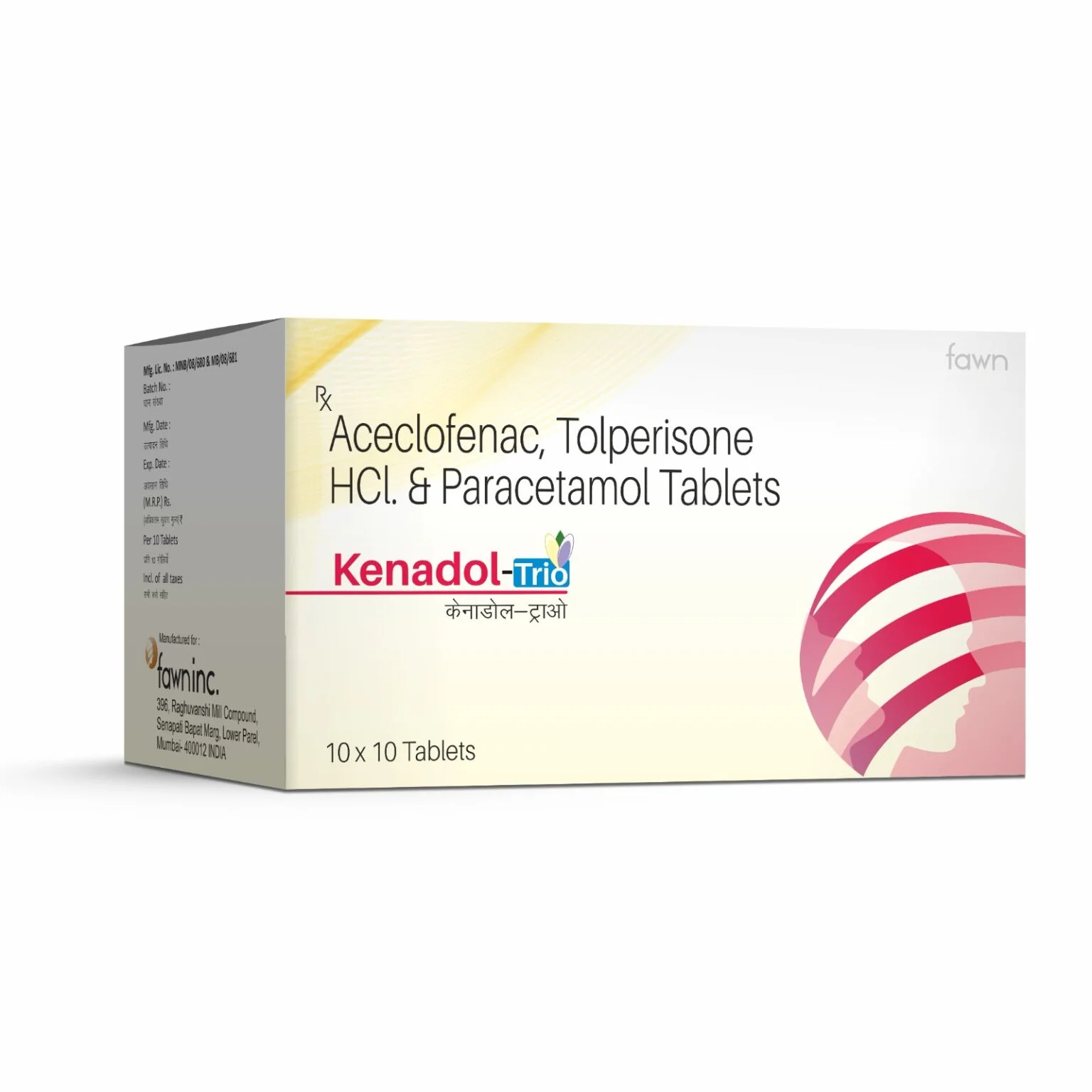 Aceclofenac, Tolperisone Hydrochloride & Paracetamol Tablets - KENADOL TRIO