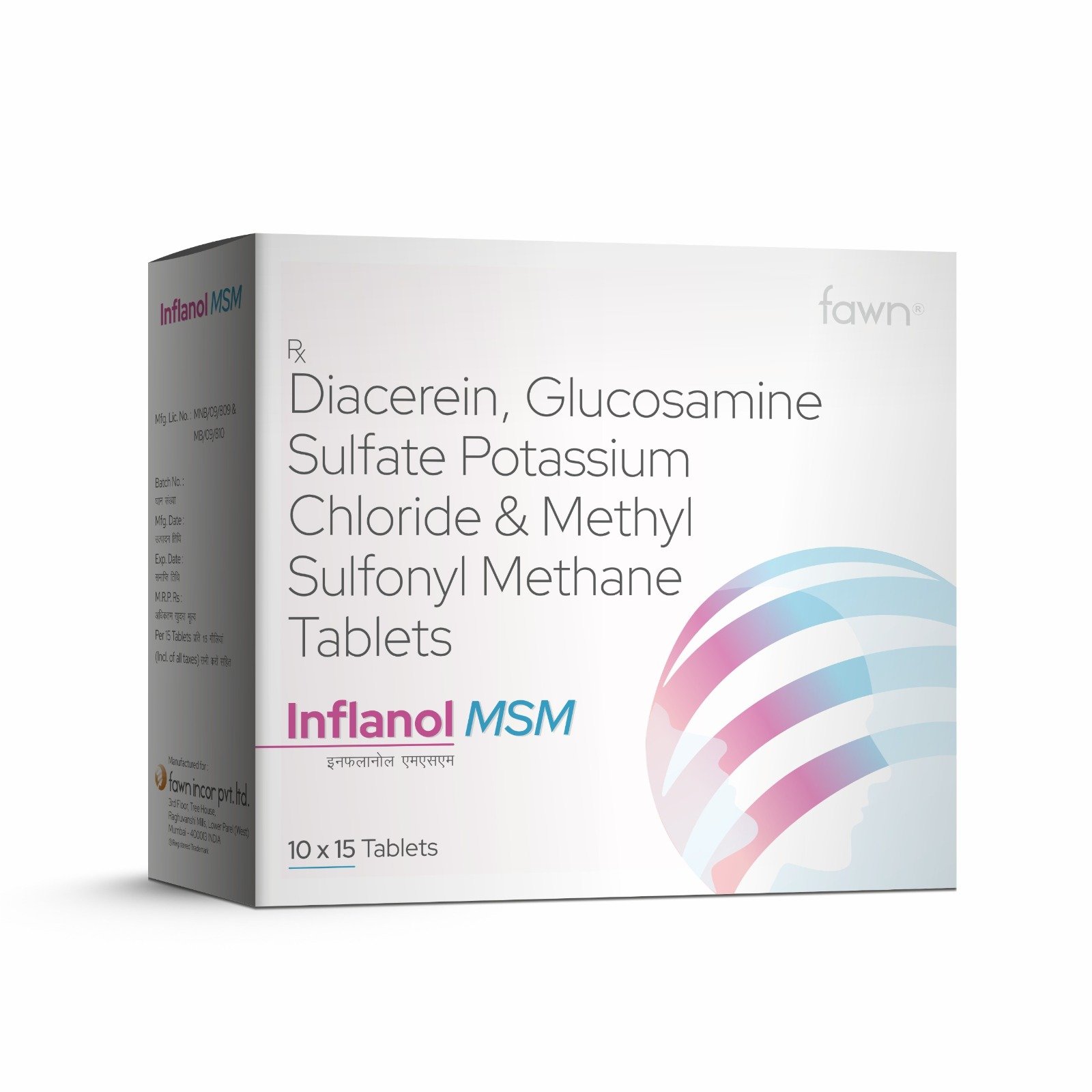 Diacerein, Glucosamine Sulphate Potassium Chloride & Methylsulfonylmethane Tablets - INFLANOL MSM