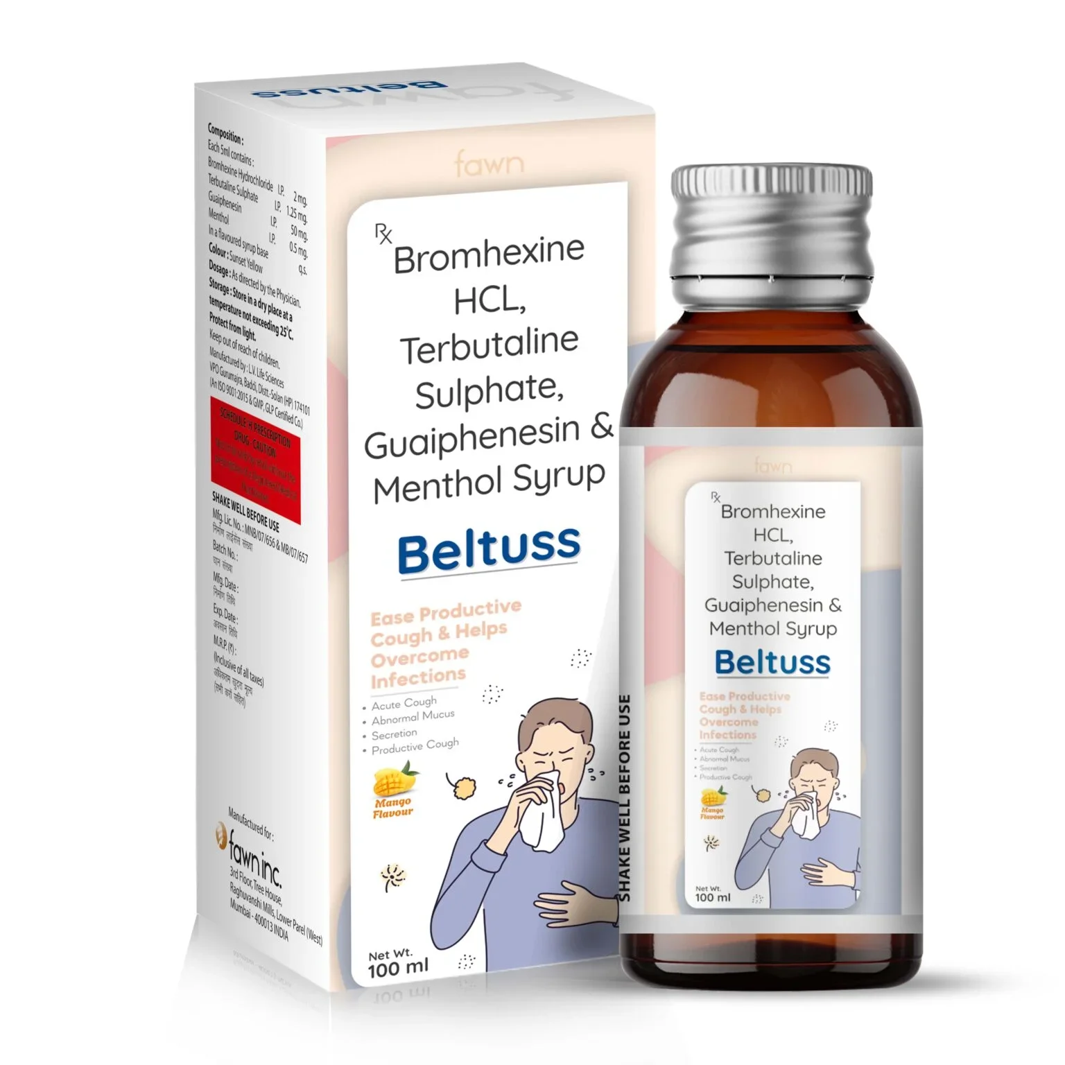 Bromhexine Hydrochloride Terbutaline Sulphate Guaiphenesin & Menthol Syrup - BELTUSS