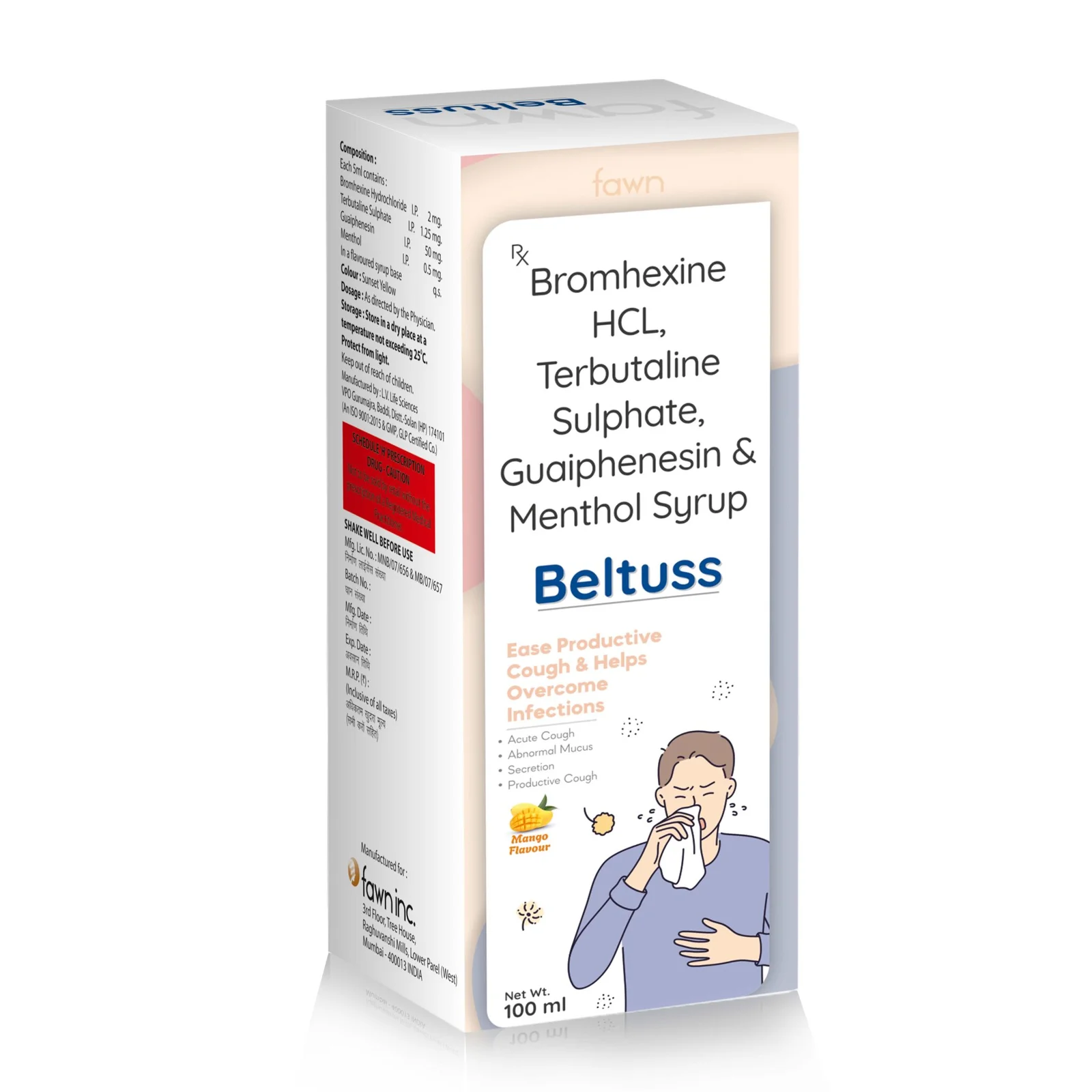 Bromhexine Hydrochloride Terbutaline Sulphate Guaiphenesin & Menthol Syrup - BELTUSS