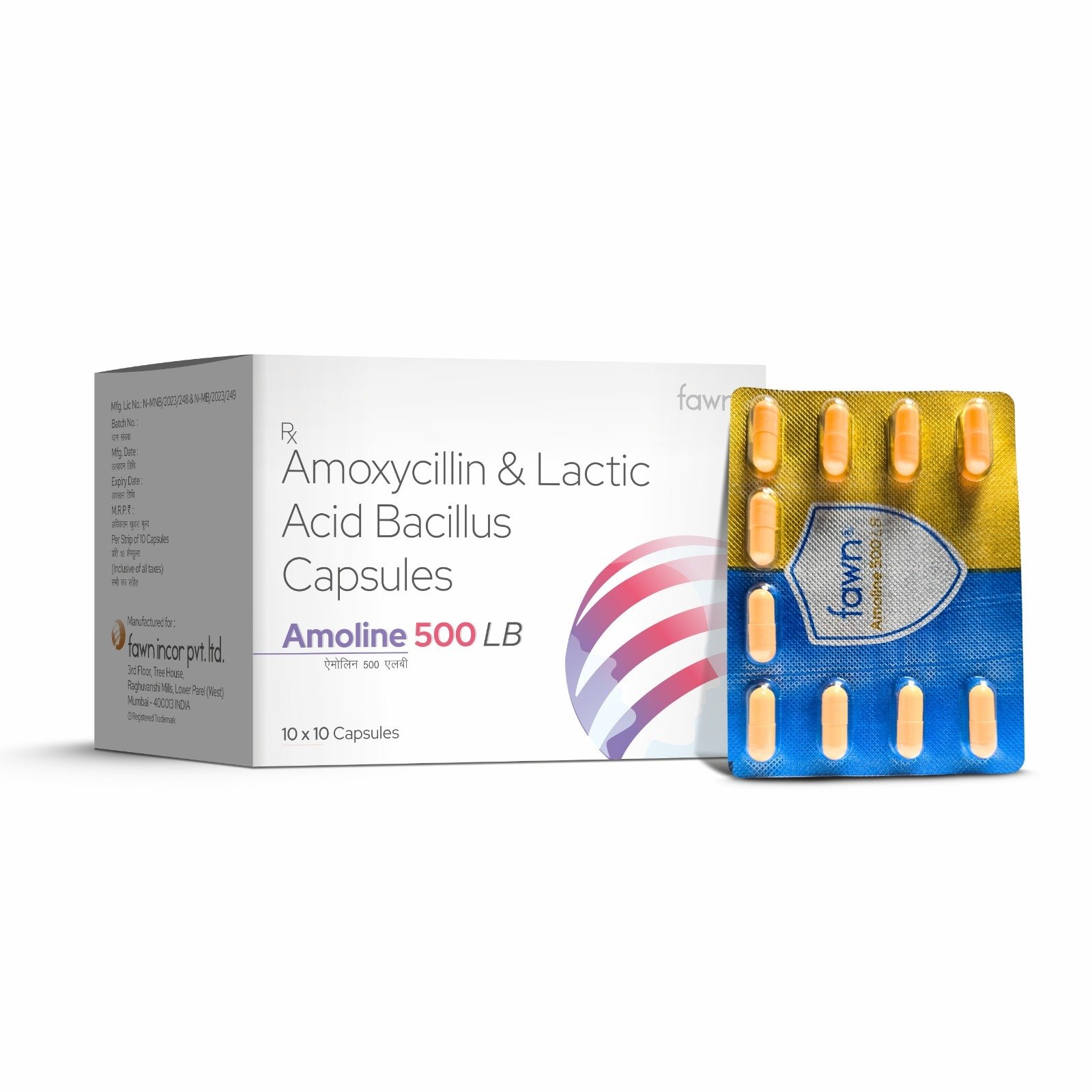 Amoxycillin & Lactic Acid Bacillus Capsules - AMOLINE 500 LB