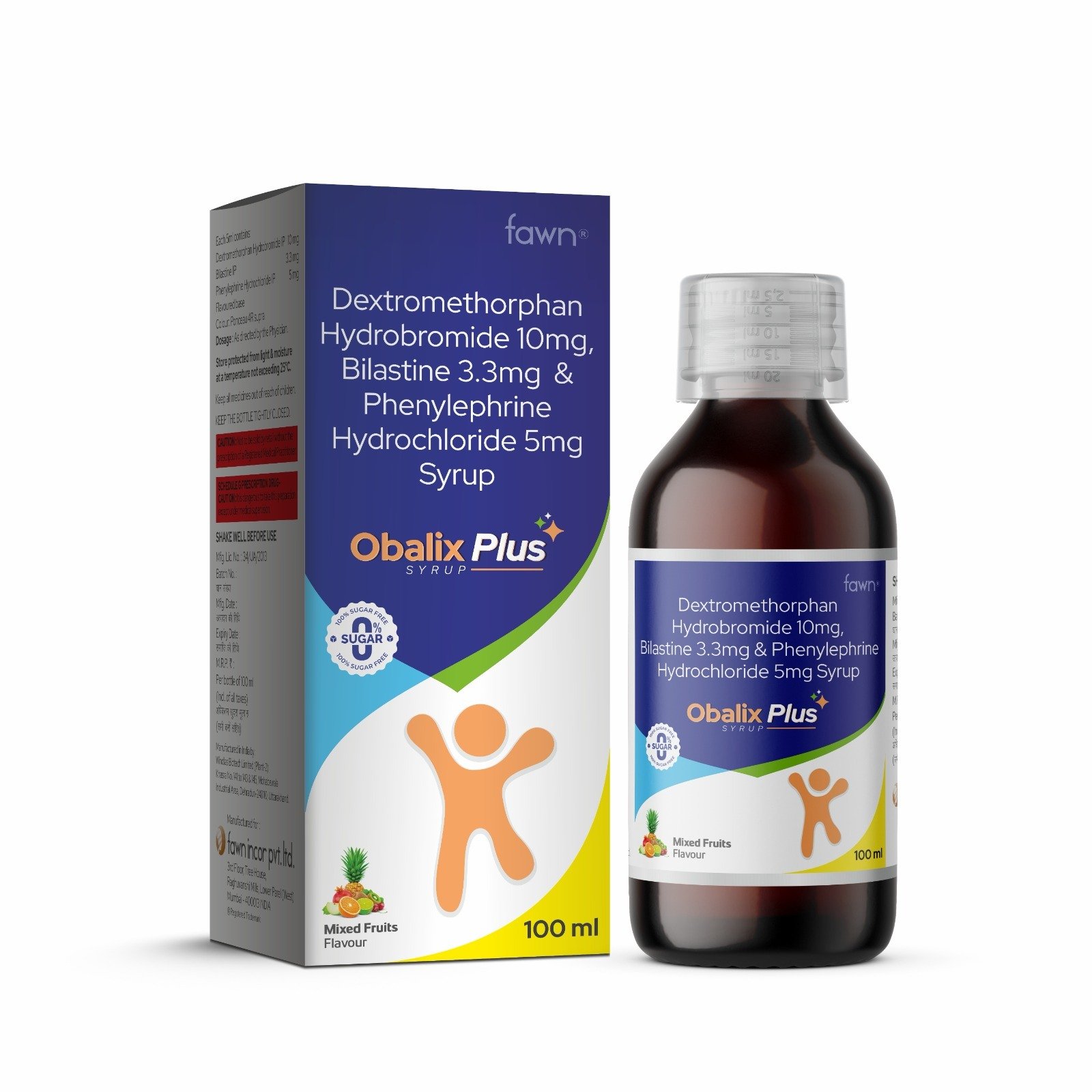 Dextromethorphan Hydrobromide, Bilastine & Phenylephrine Hydrochloride Syrup – OBALIX PLUS Syrup ( Mixed Fruits Flavour)