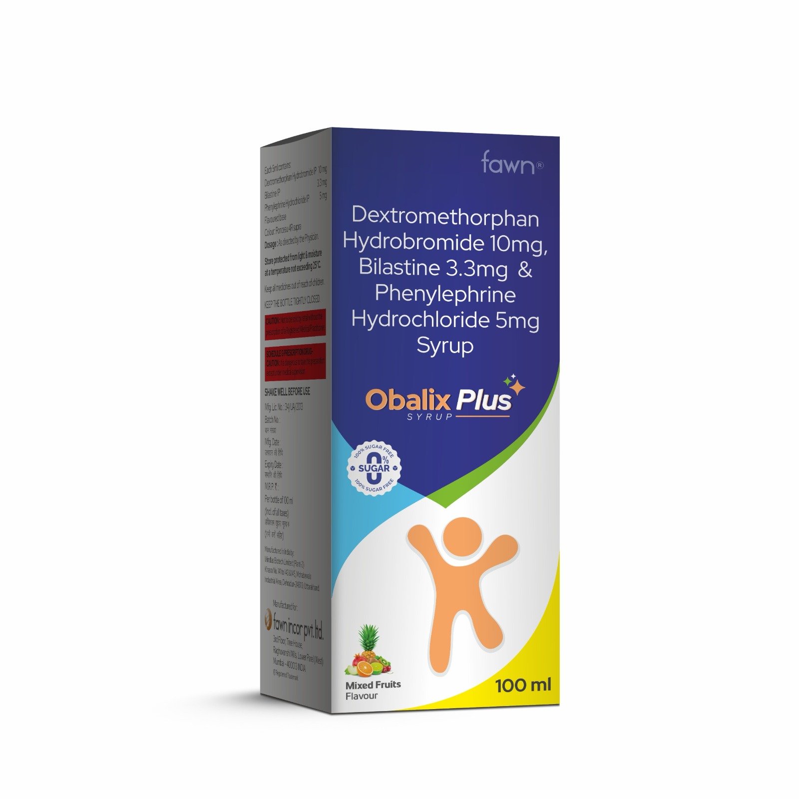 Dextromethorphan Hydrobromide, Bilastine & Phenylephrine Hydrochloride Syrup – OBALIX PLUS Syrup ( Mixed Fruits Flavour)